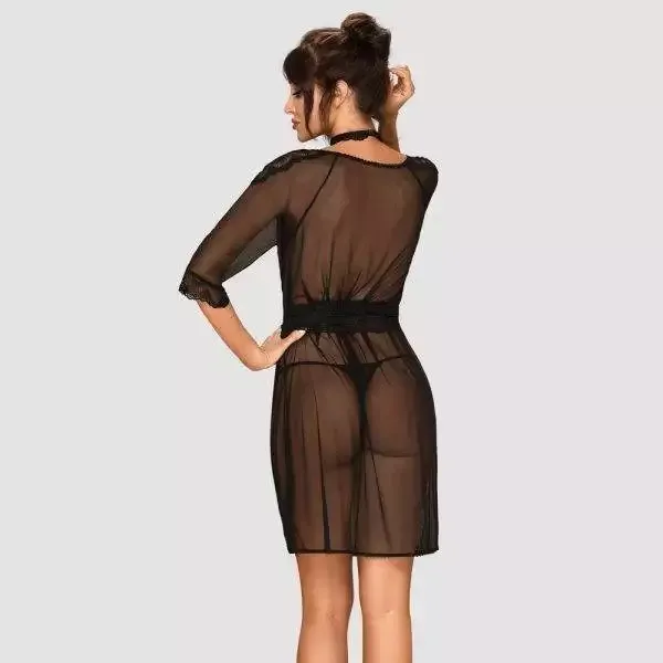 Obsessive Sexy Peignoir - Schwarzes Peignoir mit Tierprint schwarz S/M