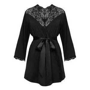 Obsessive Yassmyne Bademantel - Verführerischer Spitzen-Peignoir in Schwarz und Indigoblau schwarz M/L Obsessive Yassmyne Bademantel - Verführerischer Spitzen-Peignoir in Schwarz und Indigoblau schwarz M/L – Bild 3