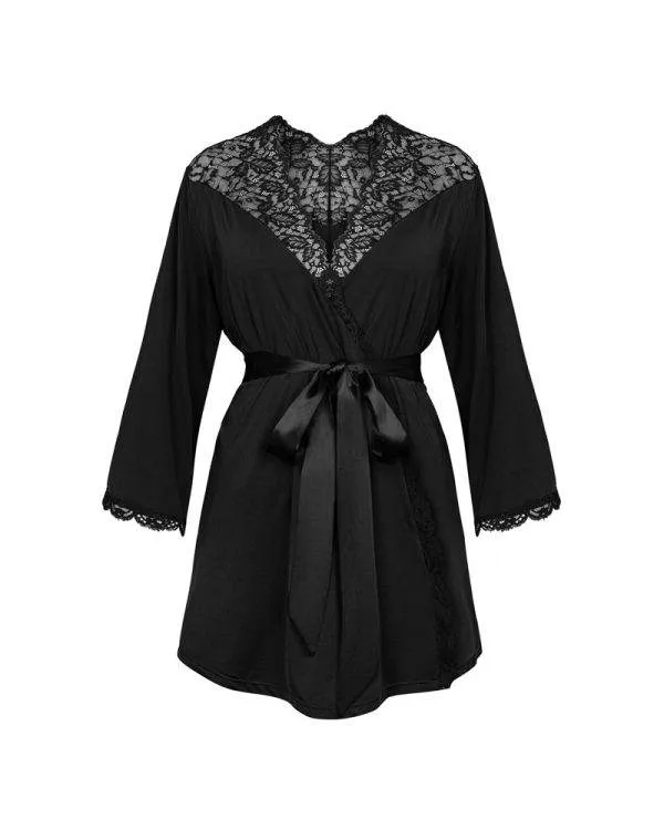 Obsessive Yassmyne Bademantel - Verführerischer Spitzen-Peignoir in Schwarz und Indigoblau schwarz M/L Obsessive Yassmyne Bademantel - Verführerischer Spitzen-Peignoir in Schwarz und Indigoblau schwarz M/L