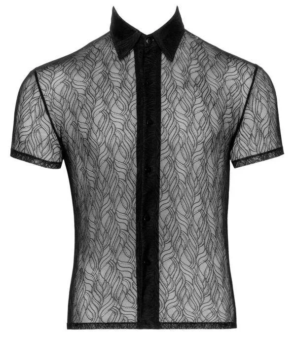 Svenjoyment Stretch-Spitze Halbarm Hemd - Transparenz Schwarz Svenjoyment Stretch-Spitze Halbarm Hemd - Transparenz Schwarz