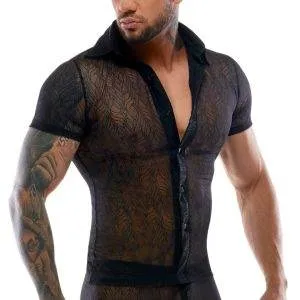 Svenjoyment Stretch-Spitze Halbarm Hemd - Transparenz Schwarz Svenjoyment Stretch-Spitze Halbarm Hemd - Transparenz Schwarz – Bild 3