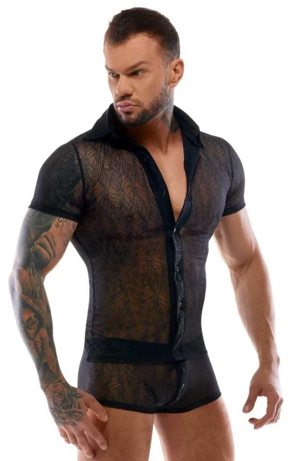 Svenjoyment Stretch-Spitze Halbarm Hemd - Transparenz Schwarz Svenjoyment Stretch-Spitze Halbarm Hemd - Transparenz Schwarz