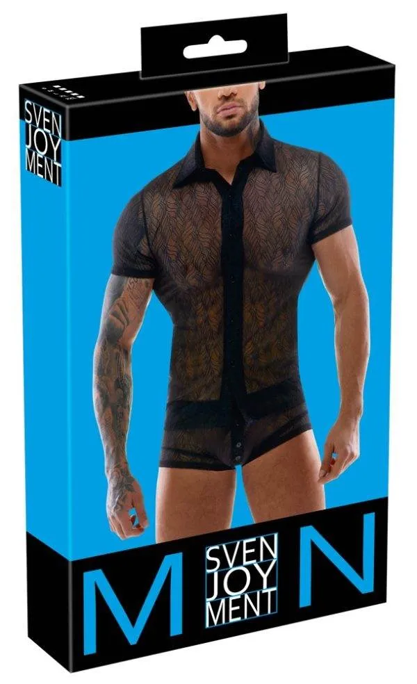21616561701_verp Svenjoyment Stretch-Spitze Halbarm Hemd - Transparenz Schwarz