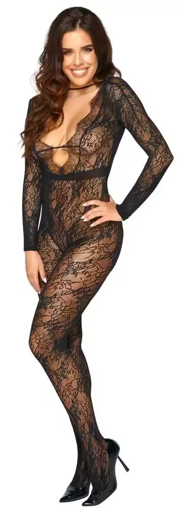 Cottelli FANTASY Langarm-Catsuit ouvert in Spitzenoptik