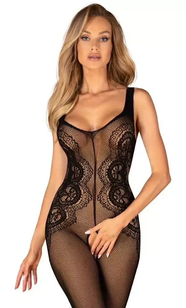 Obsessive G335 Hochelastischer Catsuit ouvert in Schwarz