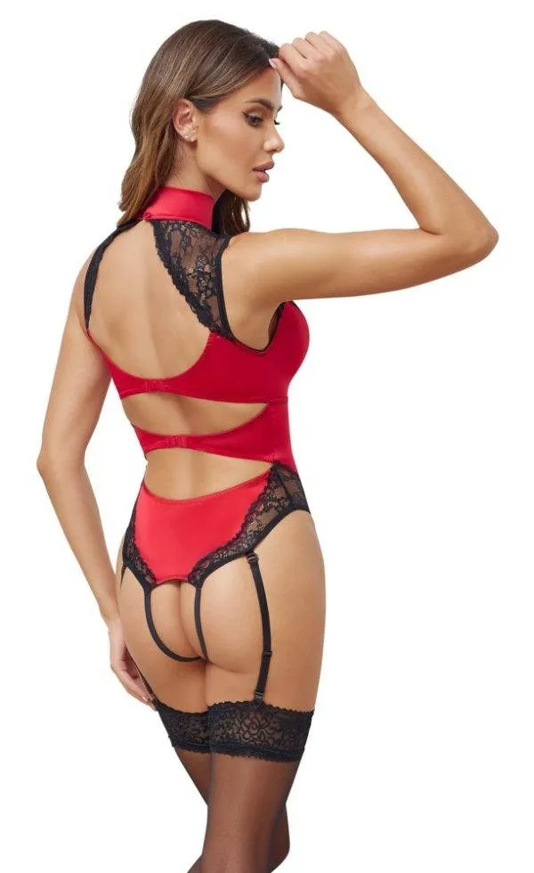 Cottelli LINGERIE Satin-Straps-Body, Rot/Schwarz, Größe S-XL
