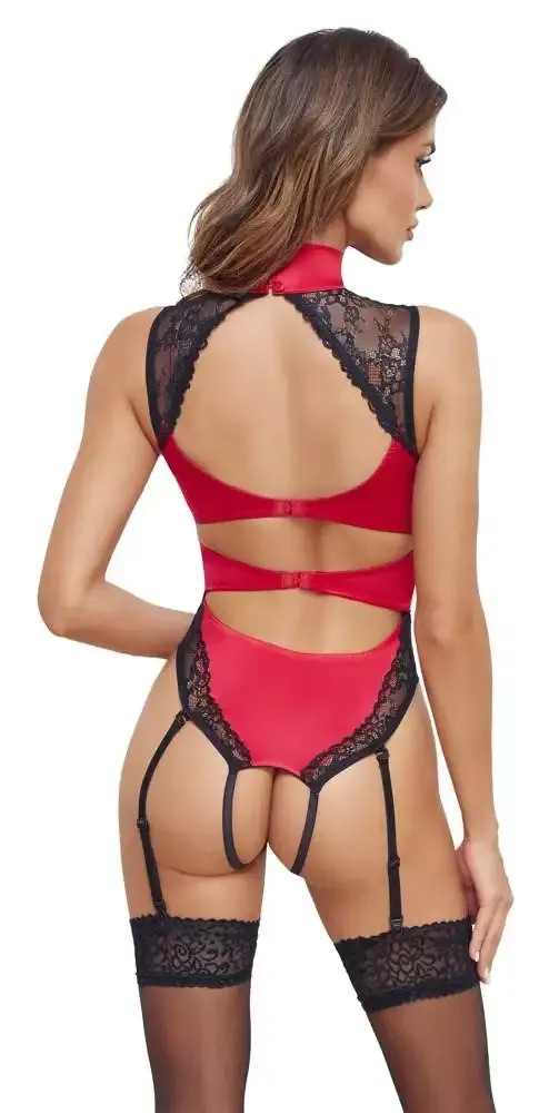 Cottelli LINGERIE Satin-Straps-Body, Rot/Schwarz, Größe S-XL Cottelli LINGERIE Satin-Straps-Body, Rot/Schwarz, Größe S-XL