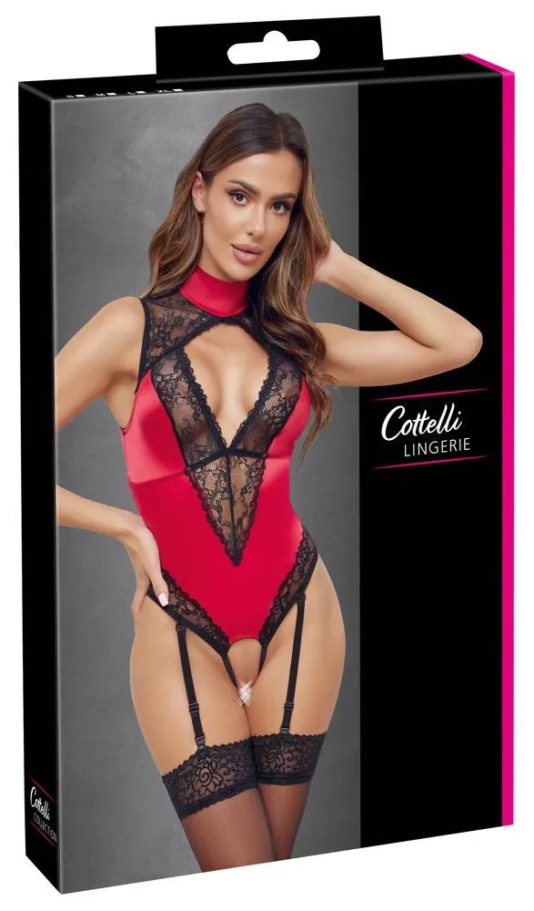 Cottelli LINGERIE Satin-Straps-Body, Rot/Schwarz, Größe S-XL