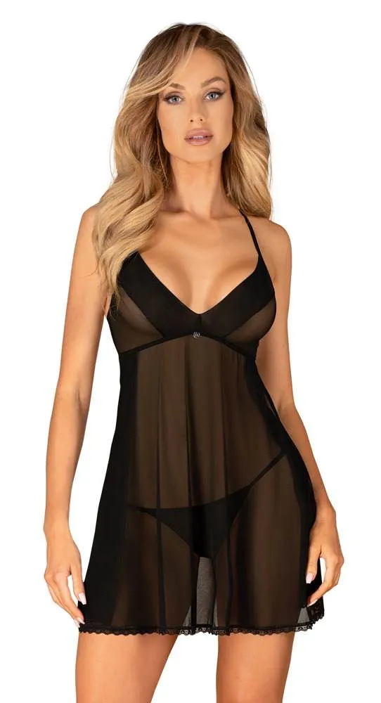27516401941_nor_a Obsessive Black Lace Babydoll & String Set in Größe M