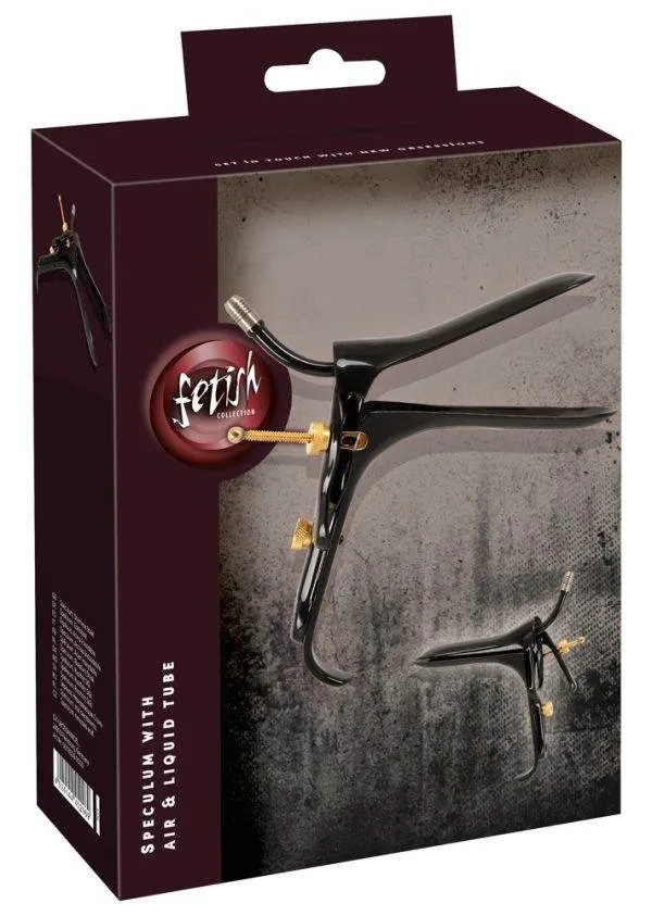 50035390000_verp Fetish Collection Spekulum mit Luft- & Flüssigkeitsschlauch - Schwarz/Gold, Edelstahl, 15 cm