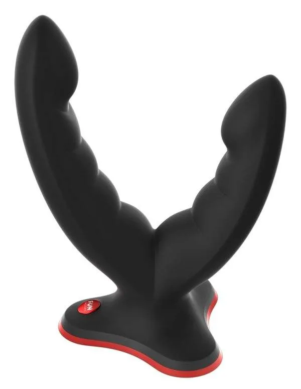 Fun Factory Ryde Doppeldildo, flexibel, einzigartiges Design, 2 Ausleger, glatte Oberfläche, stimulierende Rillen, 12,3 cm & 10 cm, Silikon, 3,8 cm, 240 g, Saugfuß, Strap-on & Harness kompatibel.