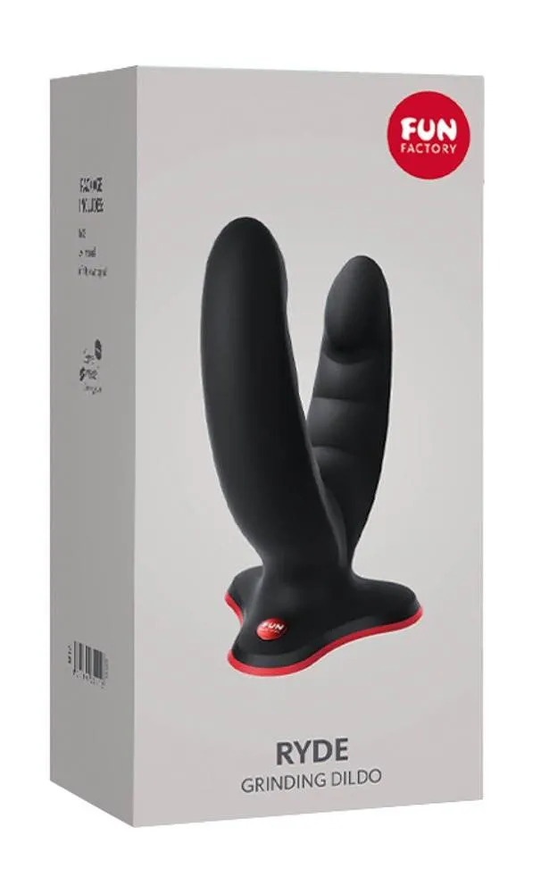 Fun Factory Ryde Doppeldildo, flexibel, einzigartiges Design, 2 Ausleger, glatte Oberfläche, stimulierende Rillen, 12,3 cm & 10 cm, Silikon, 3,8 cm, 240 g, Saugfuß, Strap-on & Harness kompatibel.