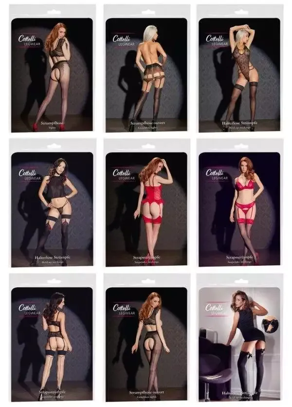 Cottelli LEGWEAR - Top-Seller Strümpfe Set, Schwarz/Rot, Größe 2/3/5