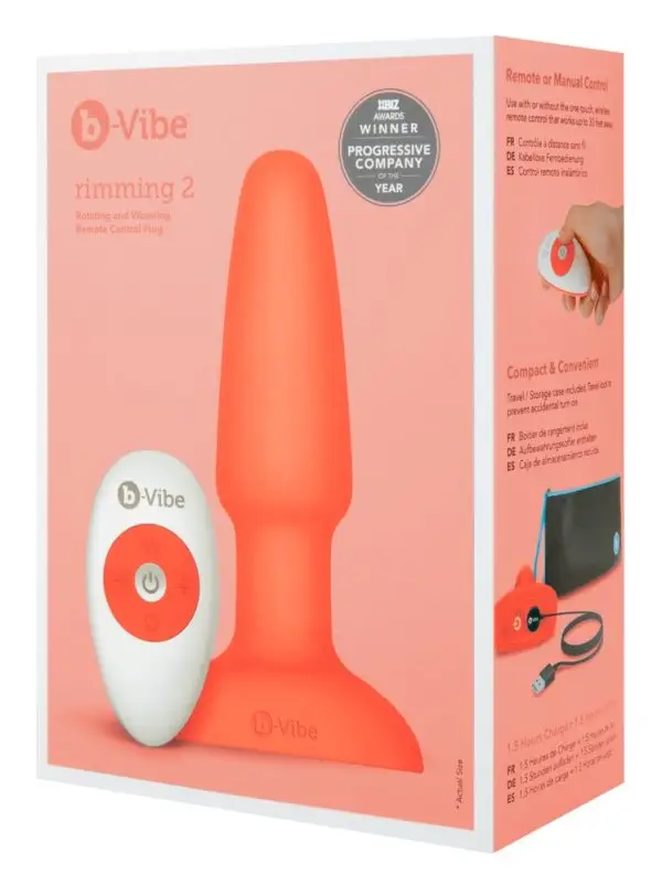 54044600000_verp b-Vibe Rimming 2 Analvibrator - Silikon, rotierende Massageperlen, Fernbedienung - Rot