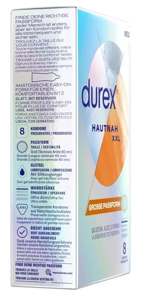 Durex Hautnah XXL Kondome - dünn & befeuchtet (8 Stück) Durex Hautnah XXL Kondome - dünn & befeuchtet (8 Stück)