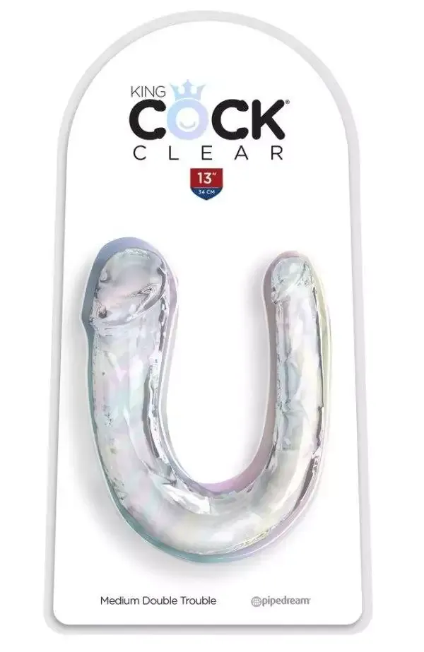 King Cock Clear Doppeldildo Medium Double Trouble Transparent 33cm Ø 2,3-4cm - Flexibel & Biegsam