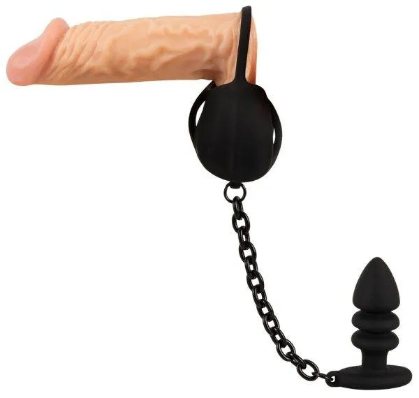 Black Velvets Ball cage with butt plug - Penisring, Hodenkäfig und Analplug aus Silikon Black Velvets Ball cage with butt plug - Penisring, Hodenkäfig und Analplug aus Silikon