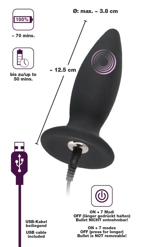 Black Velvets Analplug - Konische Form, 7 Vibrationsmodi, Standfuß, Silikon, wiederaufladbar Black Velvets Analplug - Konische Form, 7 Vibrationsmodi, Standfuß, Silikon, wiederaufladbar