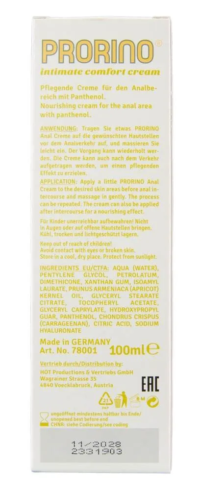 PRORINO Intimate Comfort Cream Anal Care 100ml PRORINO Intimate Comfort Cream Anal Care 100ml