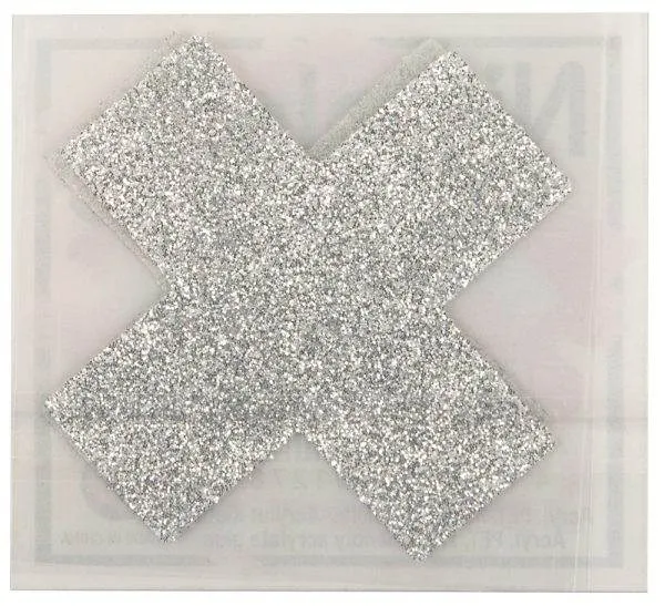 Diamond Cross Nippel-Aufkleber, Silber Glitzer, 1 Paar