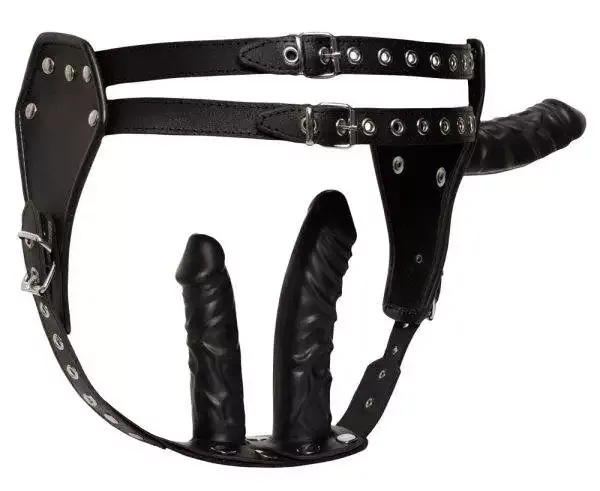 ZADO Leder-String mit 3 Dildos - verstellbar, chromfrei, hochwertig L/XL ZADO Leder-String mit 3 Dildos - verstellbar, chromfrei, hochwertig L/XL