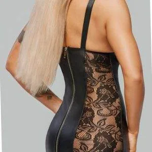 ZADO Leder Straps-Kleid mit Spitze, Silber, busenfrei ZADO Leder Straps-Kleid mit Show-Effekt, Größe S, Schwarz – B