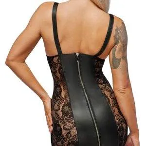 ZADO Leder Straps-Kleid mit Spitze, Silber, busenfrei ZADO Leder Straps-Kleid mit Show-Effekt, Größe S, Schwarz – Rückseite