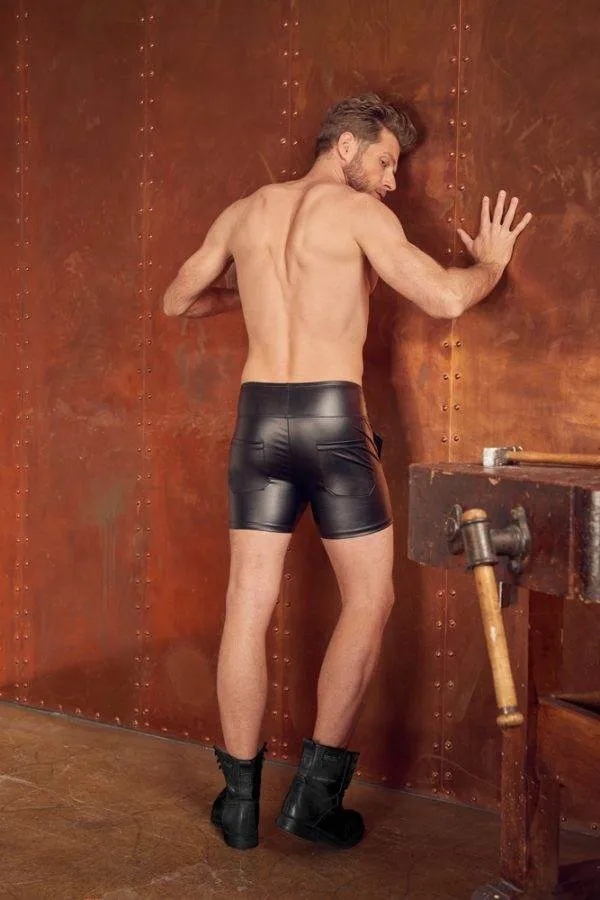 NEK Herren Shorts Schwarz - High Waist Mattlook mit Schnallenriemen M NEK Herren Shorts Schwarz - High Waist Mattlook mit Schnallenriemen M