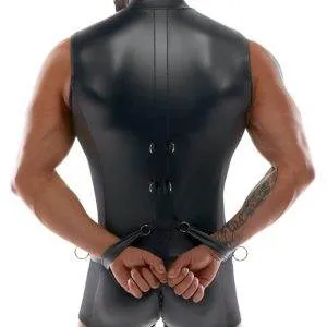 Svenjoyment Bondage Ärmelloser Overall & Handfesseln, Mattlook mit Netz-Einsätzen schwarz Größe M Svenjoyment Bondage Ärmelloser Overall & Handfesseln, Mattlook mit Netz-Einsätzen schwarz Größe M – Bild 6