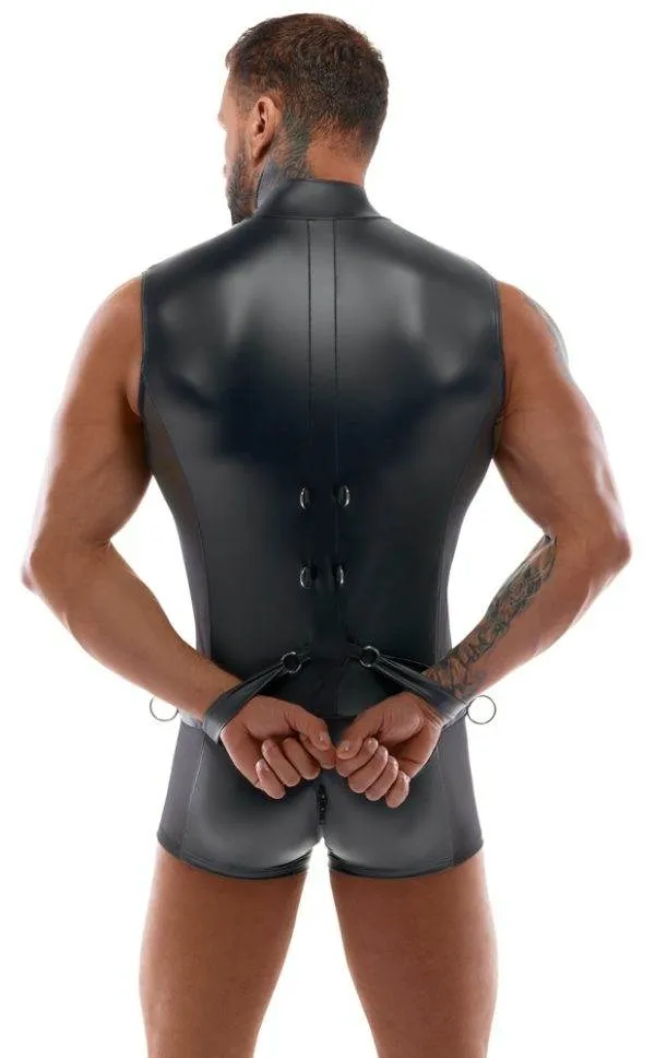 Svenjoyment Bondage Ärmelloser Overall & Handfesseln, Mattlook mit Netz-Einsätzen schwarz Größe M Svenjoyment Bondage Ärmelloser Overall & Handfesseln, Mattlook mit Netz-Einsätzen schwarz Größe M