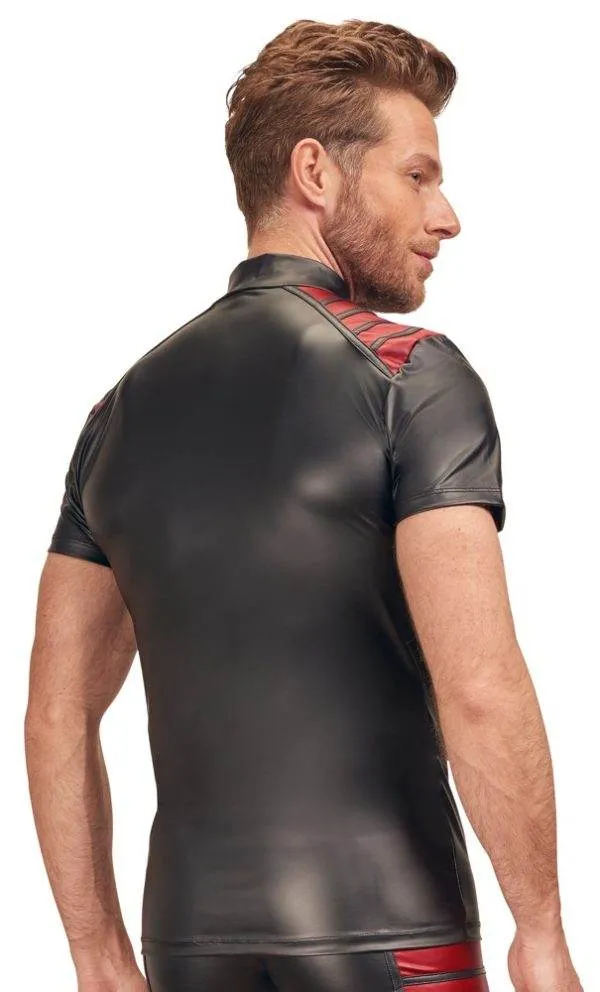 NEK Herren Shirt Schwarz/Rot - Mattlook, Reißverschluss, exklusives Design Schwarz/Rot M NEK Herren Shirt Schwarz/Rot - Mattlook, Reißverschluss, exklusives Design Schwarz/Rot M