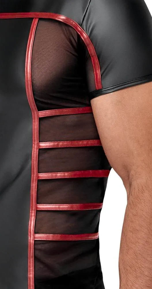 NEK Enges Shirt Schwarz/Rot - Aufregender Material-Mix Schwarz/Rot Größe M NEK Enges Shirt Schwarz/Rot - Aufregender Material-Mix Schwarz/Rot Größe M