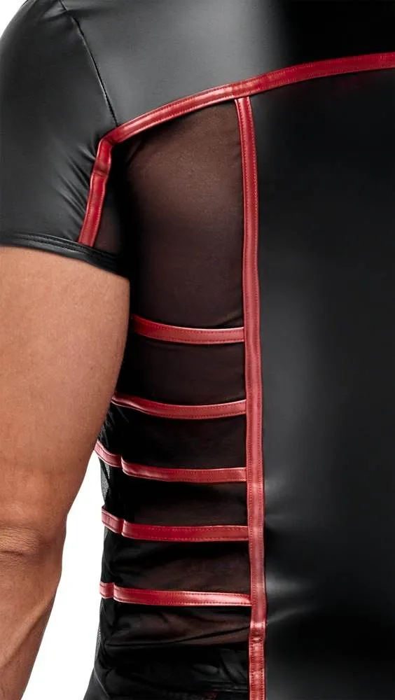 NEK Enges Shirt Schwarz/Rot - Aufregender Material-Mix Schwarz/Rot Größe M NEK Enges Shirt Schwarz/Rot - Aufregender Material-Mix Schwarz/Rot Größe M