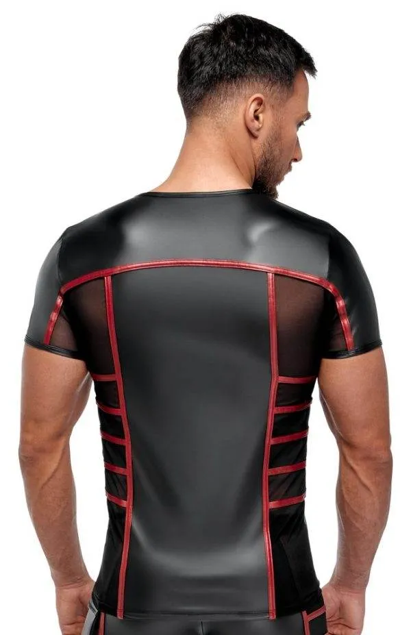 NEK Enges Shirt Schwarz/Rot - Aufregender Material-Mix Schwarz/Rot Größe M NEK Enges Shirt Schwarz/Rot - Aufregender Material-Mix Schwarz/Rot Größe M