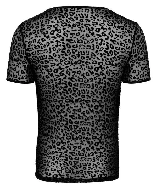 Noir Leo-Shirt: Powernet-Transparenz, Samtflockprint, hautnah L Noir Leo-Shirt: Powernet-Transparenz, Samtflockprint, hautnah L
