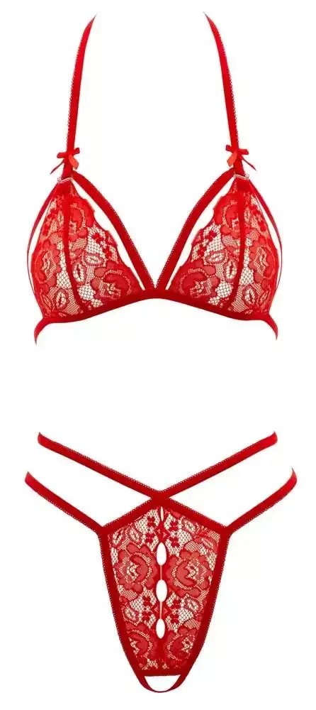 Cottelli LINGERIE - Spitzen-Set rot, Soft-BH & String ouvert M Cottelli LINGERIE - Spitzen-Set rot, Soft-BH & String ouvert M