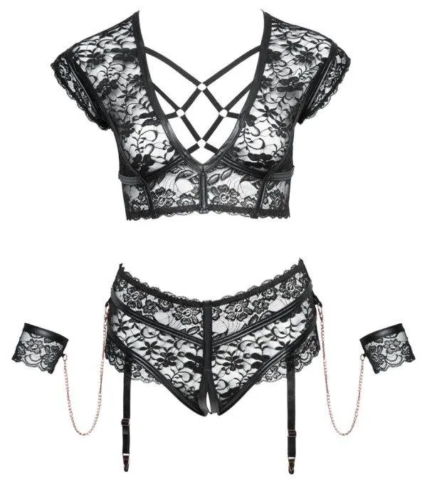 Cottelli BONDAGE - Spitzen-BH Set, Ouvert-Slip, Handfesseln XL Cottelli BONDAGE - Spitzen-BH Set, Ouvert-Slip, Handfesseln XL
