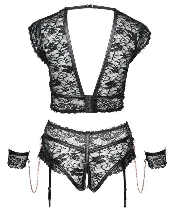 Cottelli BONDAGE - Spitzen-BH Set, Ouvert-Slip, Handfesseln XL Cottelli BONDAGE - Spitzen-BH Set, Ouvert-Slip, Handfesseln XL