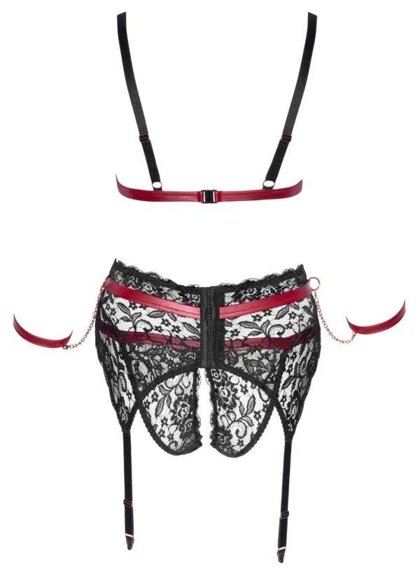 Cottelli BONDAGE - Spitzen BH Set mit Armfesseln Schwarz/Rot 2XL Cottelli BONDAGE - Spitzen BH Set mit Armfesseln Schwarz/Rot 2XL