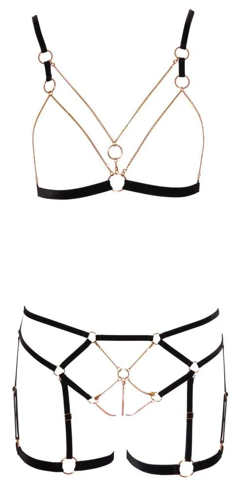 Cottelli LINGERIE - Bondage BH Set mit Samtbändern Schwarz/Rosegold S Cottelli LINGERIE - Bondage BH Set mit Samtbändern Schwarz/Rosegold S