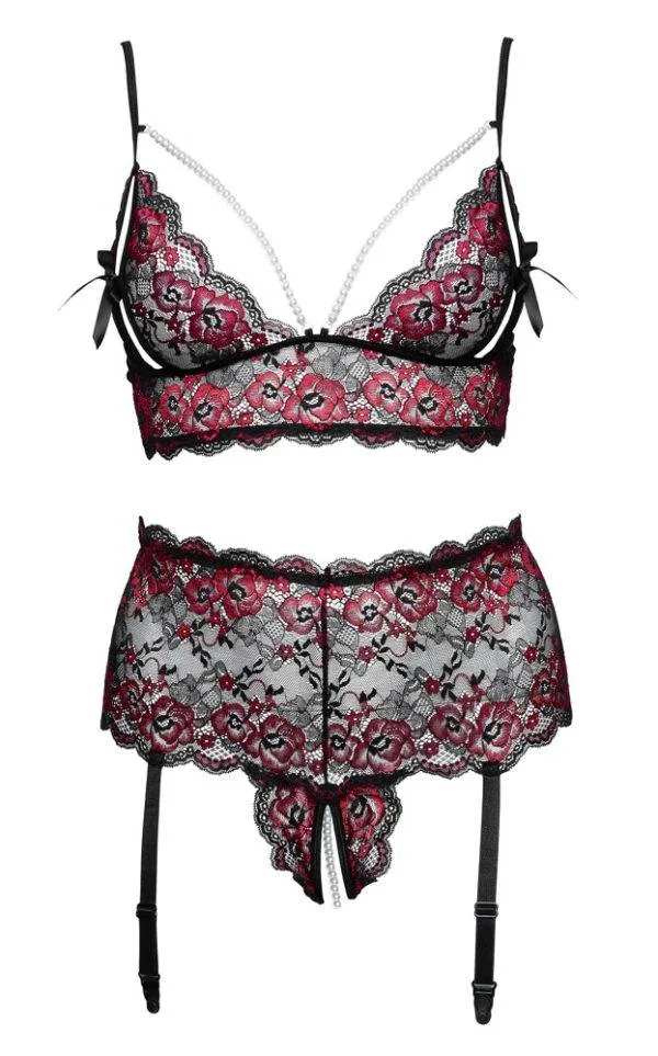 Cottelli CURVES - Perlen BH & Slip Set Schwarz/Rot XL/2XL Cottelli CURVES - Perlen BH & Slip Set Schwarz/Rot XL/2XL