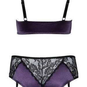 Cottelli CURVES: Satin-Spitzen Set, Bralette & Strap-Slip Lila/Schwarz XL Cottelli CURVES: Satin-Spitzen Set, Bralette & Strap-Slip Lila/Schwarz XL – Bild 6
