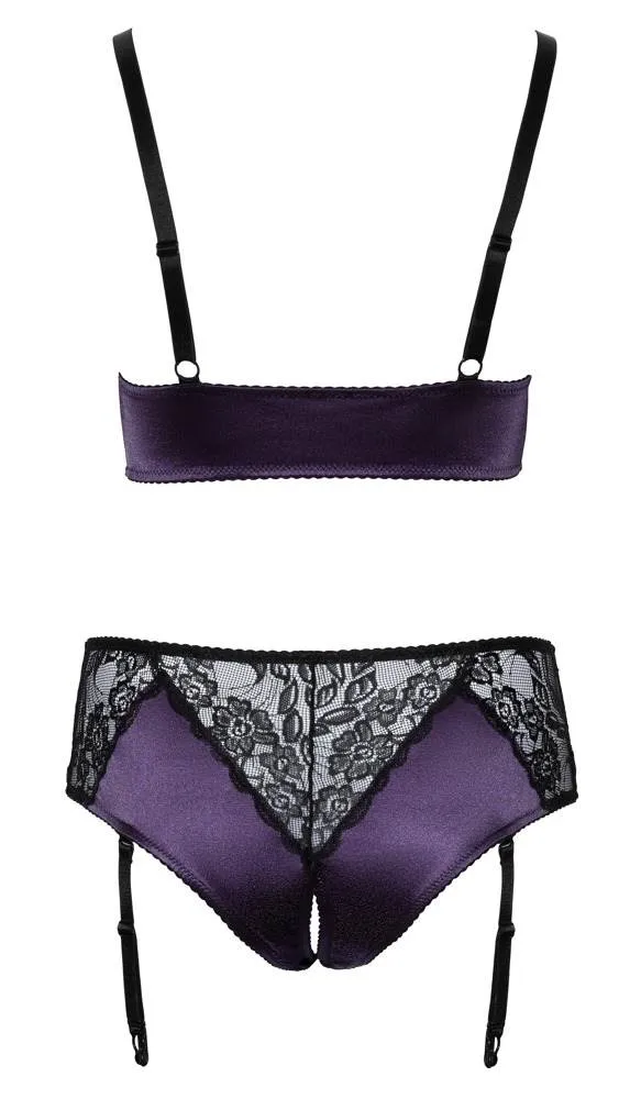 Cottelli CURVES: Satin-Spitzen Set, Bralette & Strap-Slip Lila/Schwarz XL Cottelli CURVES: Satin-Spitzen Set, Bralette & Strap-Slip Lila/Schwarz XL