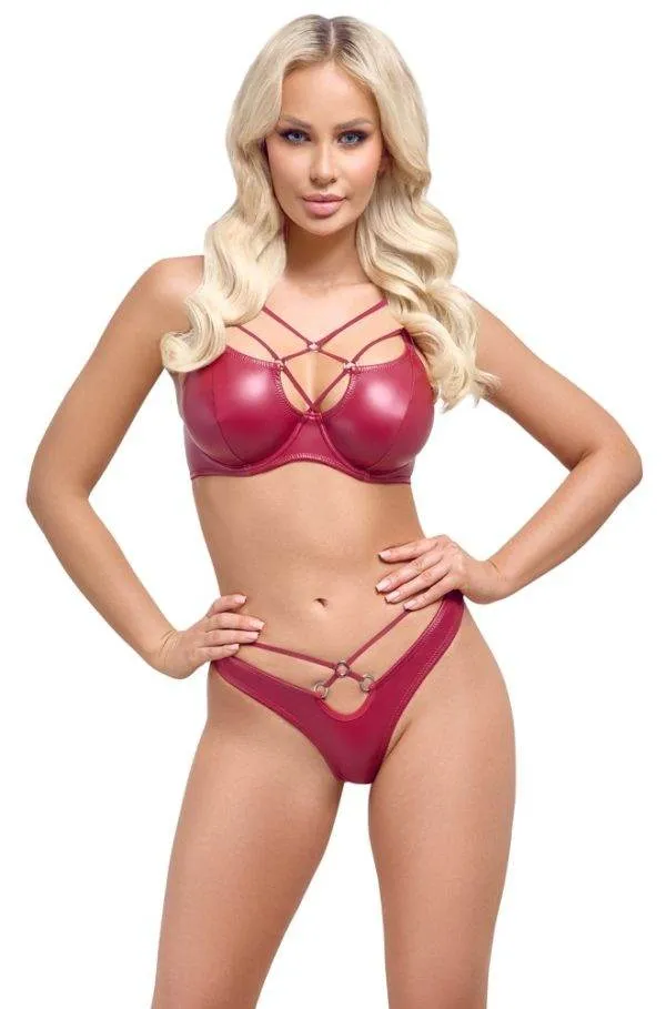 Cottelli LINGERIE Wetlook BH-String Set, rot – A
