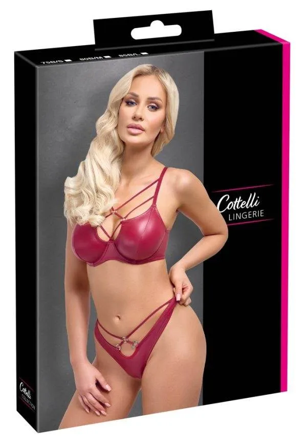 Cottelli LINGERIE Wetlook BH-String Set, rot – Verpackung
