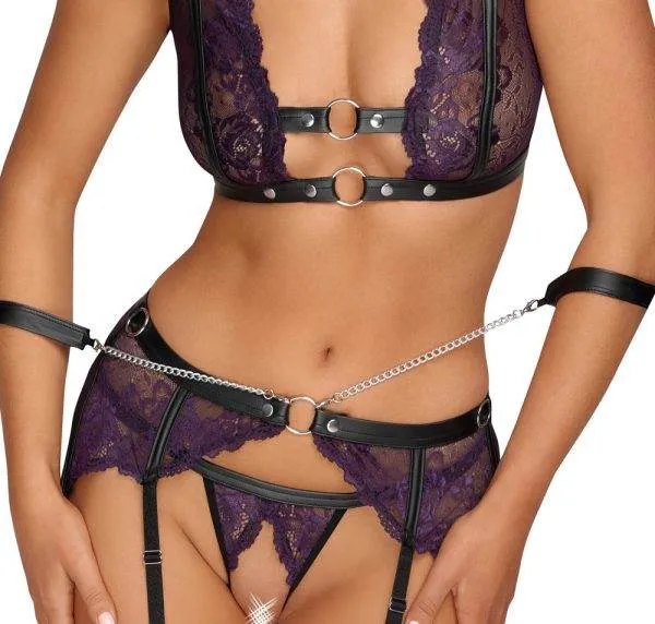 Cottelli BONDAGE BH-Set mit Handfesseln Schwarz/Lila Größe M Cottelli BONDAGE BH-Set mit Handfesseln Schwarz/Lila Größe M