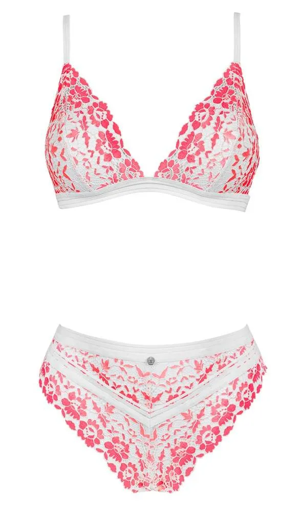 Obsessive Bloomys Set - Soft-BH & Slip aus Spitze Rosa/Weiß L/XL Obsessive Bloomys Set - Soft-BH & Slip aus Spitze Rosa/Weiß L/XL