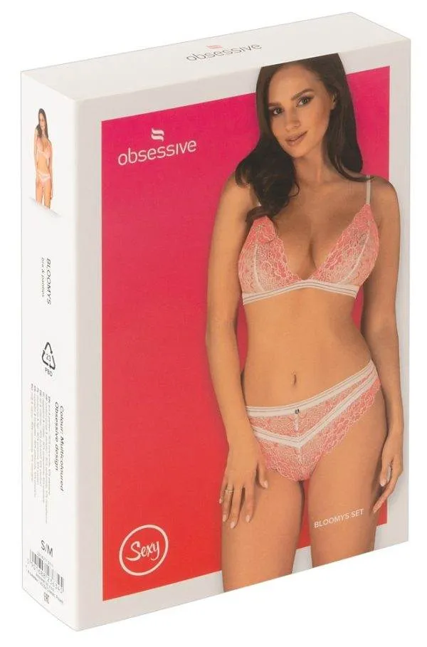 Obsessive Bloomys Set - Soft-BH & Slip aus Spitze Rosa/Weiß L/XL Obsessive Bloomys Set - Soft-BH & Slip aus Spitze Rosa/Weiß L/XL