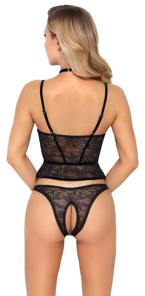 Abierta Fina Longline-Hebe & Slip ouvert - edle Spitze mit Samtdetails 75B/S Abierta Fina Longline-Hebe & Slip ouvert - edle Spitze mit Samtdetails 75B/S