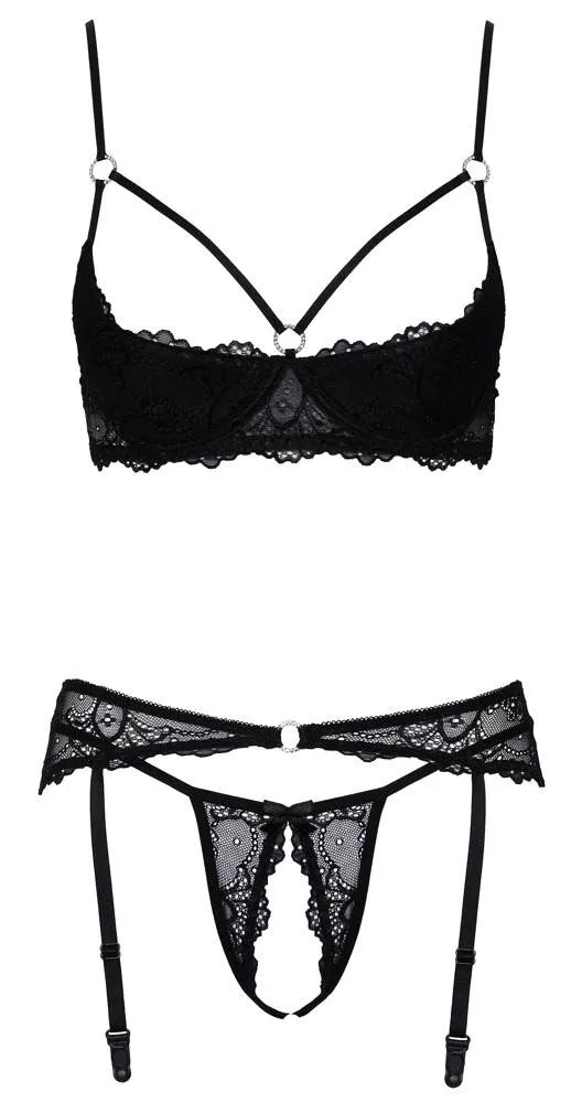 Cottelli LINGERIE Hebe-Set mit Strapsgurt und String ouvert schwarz Größe 85B/L Cottelli LINGERIE Hebe-Set mit Strapsgurt und String ouvert schwarz Größe 85B/L